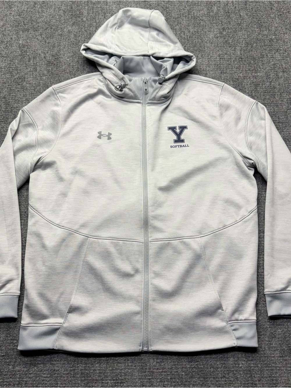 Under Armour Yale Softball Hoodie Mens L Gray Full Zip Storm Fleece Full Zip